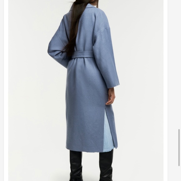 Zara Wool Blue Belted Spring Coat Sz. XL - Picture 4 of 9